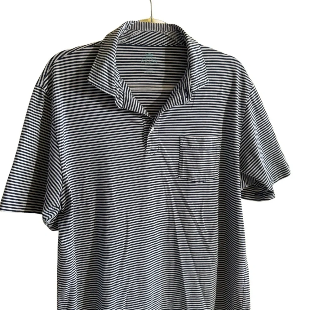 Peter Millar Seaside Wash Cotton Golf Polo Blue White Stripe Mens